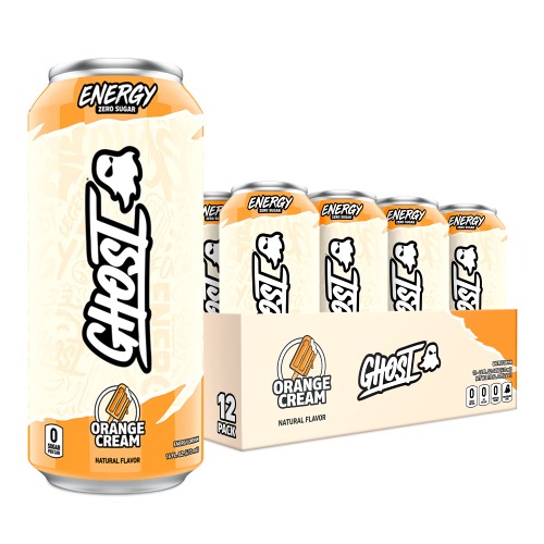 GHOST ENERGY Sugar-Free Energy Drink - 12-Pack, Orange Cream, 16oz Cans - Energy & Focus & No Artificial Colors - 200mg of Natural Caffeine, L-Carnitine & Taurine - Soy & Gluten-Free, Vegan - Orange Cream
