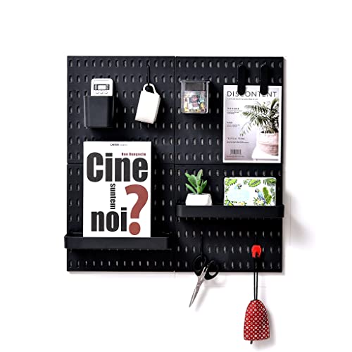 L'essentiel Home and Office Wall Organiser Pegboard 56 * 56cm Black Complete Set (4 Tiles of 28 * 28cm) and Accessories - White or Black (Black, 4 panels set) - Black - 4 panels set