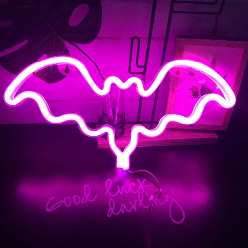 Fiee Pink Bat Shaped Neon Sign 