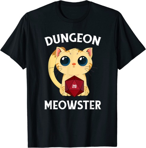 Dungeon Meowster Funny Nerdy Cat D20 RPG Fantasy Game Master T-Shirt