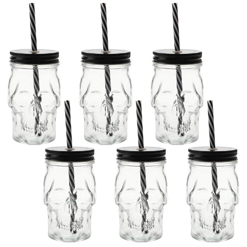TOPZEA 6 Pack Mason Jars Mugs, 16 oz Glass Skull Mason Jars 