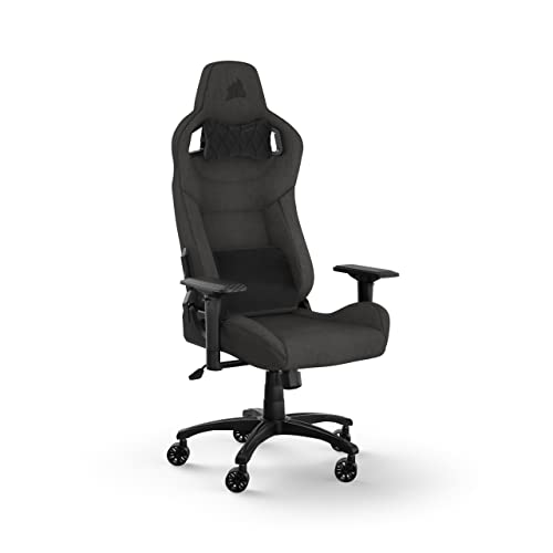 Corsair T3 RUSH Fabric Gaming Chair (2023) – Racing-Inspired Design – Soft Fabric Exterior – Padded Neck Cushion – Memory Foam Lumbar Support – Adjustable Seat Height – Charcoal - Black - T3 RUSH (2023)