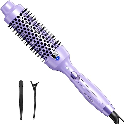 Wavytalk Thermal Brush, 1.5 Inch Ionic Heated Round Brush Creates Blowout Look, Thermal Round Brush Effortlessly Achieves Gorgeous Curls, Dual Voltage (Purple) - Purple