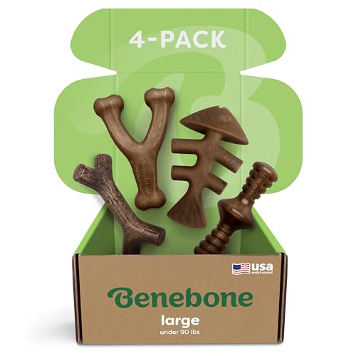 Benebone Large 4-Pack Dog Chew Toys for Aggressive Chewers, Made in USA, 90lbs and Under - Large - Dog Chew Toys