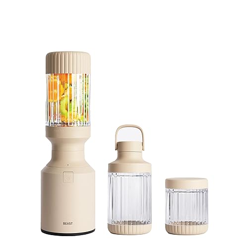 The Beast Mini Blender Plus | Mini Countertop Kitchen Blender | Blend Smoothies and Shakes, Dressings, Sauces, Dips | Extra Vessels, Straw Cap and Straws Included | 600W (Sand) - Mini Plus - Sand