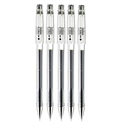 Pilot Hi-Tec-C 05 Gel Ink Pen, Fine Point 0.5mm, Black Ink, LH-20C5, Value Set of 5 - 5 Count (Pack of 1)