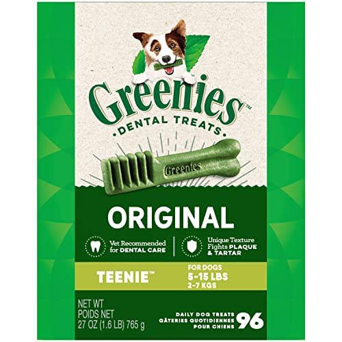 GREENIES Original TEENIE Natural Dog Dental Care Chews Oral Health Dog Treats, 27 oz. Pack (96 Treats) - 96 Count (Pack of 1)