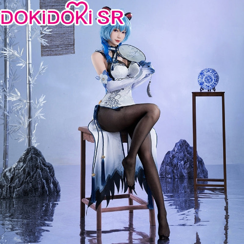 DokiDoki-SR Game Genshin Impact Cosplay Ganyu/Shenhe Cosplay Cheongsam Costume Blue-and-White Porcelain Style Doujin | Ganyu / L-PRESALE