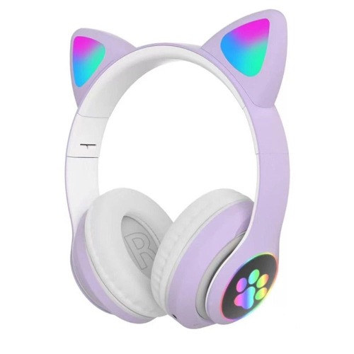 Cartoon LED Cat Ear Bluetooth Headphones - Purple