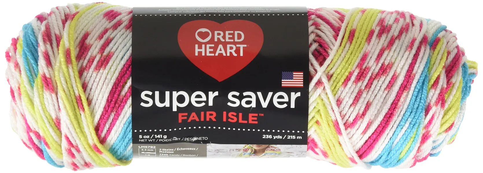 Red Heart E300F.7245 Super Saver Fair Isle Yarn Candy - Candy