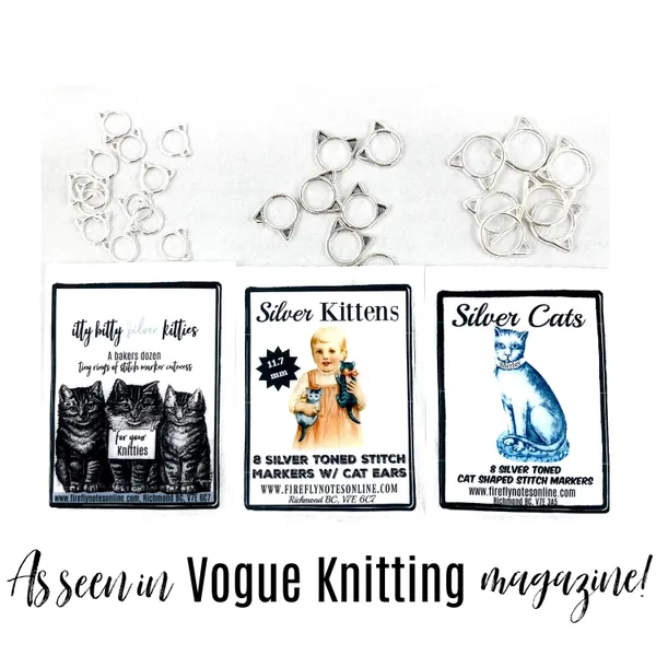 Cat stitch markers, small, med or large, or multi packs for knitting. As seen in Vogue Knitting!
