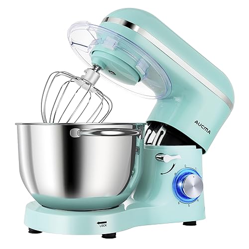 Aucma Stand Mixer,6.5-QT 660W 6-Speed Tilt-Head Food Mixer, Kitchen Electric Mixer with Dough Hook, Wire Whip & Beater (6.5QT, Blue) - 6.5QT - Blue
