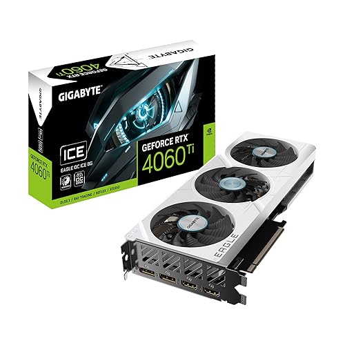 GIGABYTE GeForce RTX 4060 Ti Eagle OC ICE 8G Graphics Card, 3X WINDFORCE Fans, 8GB 128-bit GDDR6, GV-N406TEAGLEOC ICE-8GD Video Card