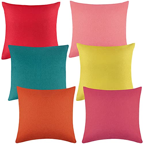 ANECO Pack of 6 Decorative Outdoor Waterproof Throw Pillow Covers Square Patio Cushion Cases Garden Pillowcases for Patio, Couch, Tent, Balcony and Sofa, 18 x 18 Inches, 6 Colors - Red,yellow,orange,pink,hot Pink,blue-green - Garden
