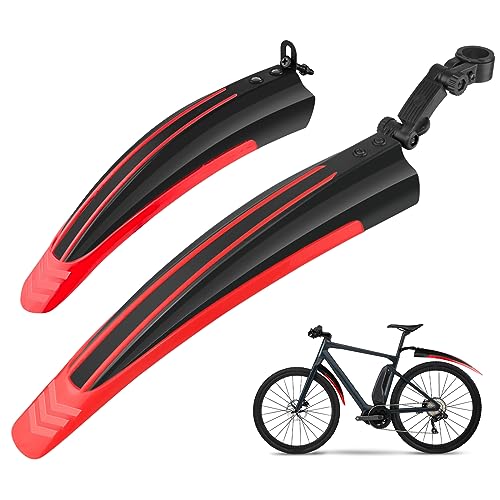 Ledeak Bike Mudguard Set, Portable Adjustable Road Mountain Bike Bicycle Cycling Tires Front and Rear Mud Guard Fenders for MTB Mountain Road Bike - Red