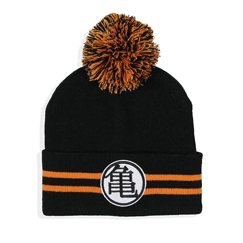 Dragon Ball Z Anime Goku Master Roshi Turtle Hermit Logo Cuff Pom Beanie Hat Black