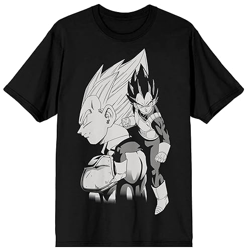Dragon Ball Z Vegeta Black and White Character Art Men's Black T-Shirt - X-Large - Black