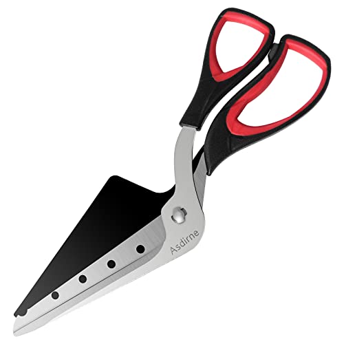 Asdirne Pizza Scissors, Pizza Cutter, Ultra Sharp Detachable Blade with a Tray, Ergonomic Soft TPR Grip, 10.3Inch, Black&Red - Blackred