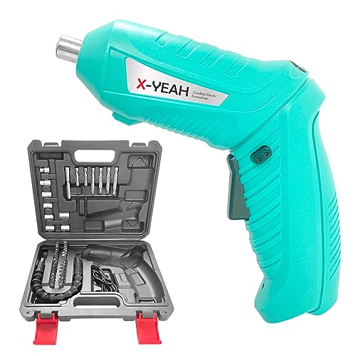 X-YEAH Electric Screwdriver, 3.7V Cordless Screwdriver Set with 47pcs Accessories, Electric Screwdriver Kit with LED Light & USB Charger Cable for Home DIY