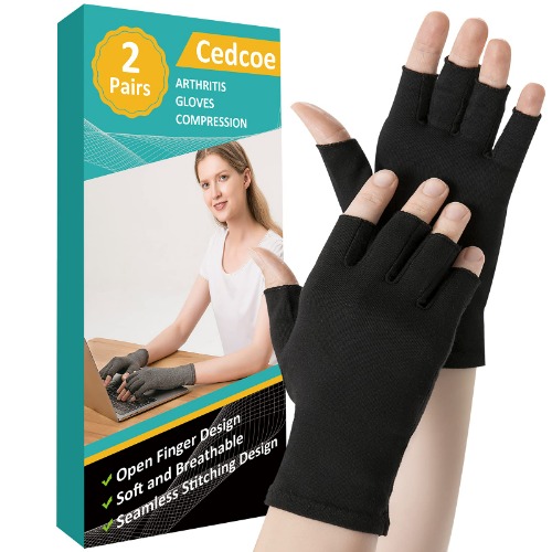 2 Pairs of Compression Gloves - Black Large
