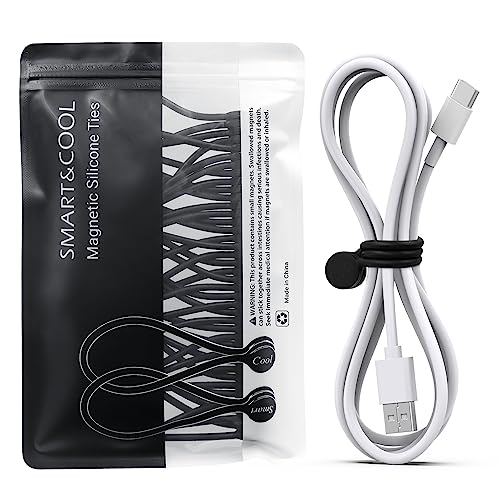 SMART&COOL Reusable Silicone Magnetic Cable Ties for Bundling and Organizing, Holding Stuff, Book Markers, Fridge Magnets, Assorted Color, 7.16'' (20-Pack, Black) - 20-Pack - Black