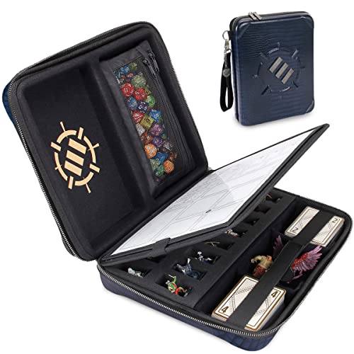ENHANCE Collector's Edition RPG Organizer Case - DND Binder with Built-in Character Sheet Holder and Erasable Scribe Panel, Dice Rolling Area, Removable Pen Pouch, Miniature Foam Tray (Dragon Blue) - Dragon Blue