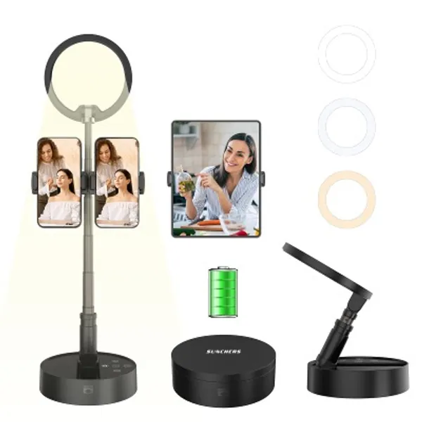 Foldable Desk Ring Light with Stand - for Computer, 6.0" Portable Travel Ring Light - 3600mAh Battery, Safe Color Display 95 Selfie Ring Light for Zoom Meeting, Video Recording, Live Stream