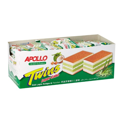 Apollo Coconut and Pandan Twins Layer Cake 18 g (Pack of 24)