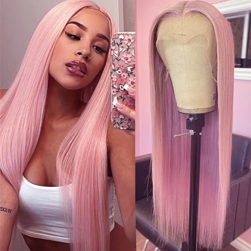 PlatinumHair Pink Lace Front Wigs Pre Plucked Ready to Wear Wigs Long Straight Wigs Glueless Dark Pink Wig Wear and Go Wig Heat Resistant Synthetic Lace Front Wig for Black Women - #3pink - 24 Inch (Pack of 1)