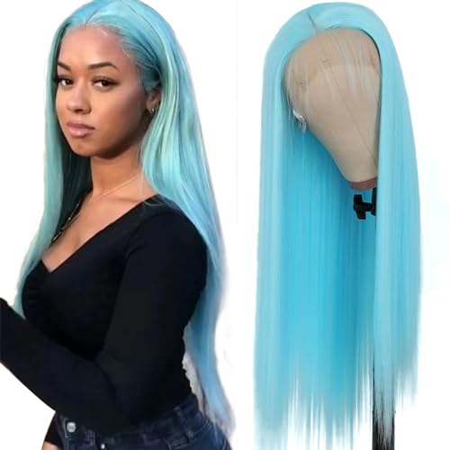 Lezaxiu Blue Lace Front Wigs Pre Plucked Wear and Go Wig Glueless Long Straight Hair Wigs Light Blue Wigs Heat Resistant Synthetic Lace Front Wigs for Black Women - #1Blue - 24 Inch (Pack of 1)