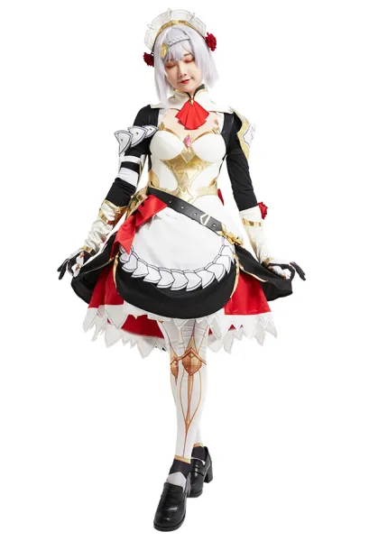 Genshin Impact Noelle Uniform Set Cosplay Costume Outfits with Bustle and Other Accessories
