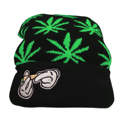 IZUS Marijuana Weed Cuff Beanie-Hat - Knit Winter Hat for Women Men