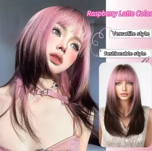 Long Pink and brown Wig