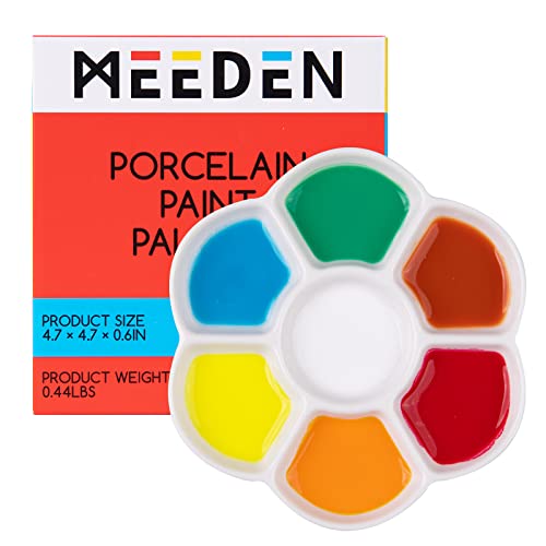  MEEDEN 7-Well Studio Porcelain Paint Palette Tray,Artist Mixing  Colour Tray by 4-3/4 Inches for Watercolor Gouache Painting,Round,White