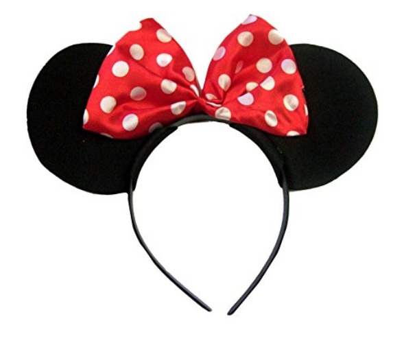 Red and White Polka Dot Minnie Mouse Ears on a Black Velvet Alice Headband