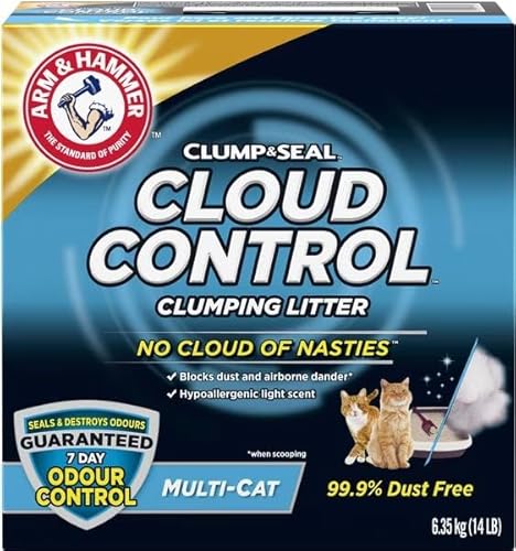 ARM & HAMMER Cat Litter, Clump & Seal, Cloud Control, Multi-Cat, Odour Control, Dust Free, Clumping Clay Litter, 6.35kg (Pack of 1) - Cloud Control - 6.4kg