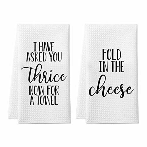 Saukore Fold in The Cheese Kitchen Towels, 2 Pack Waffle Weave Dish Towels, Funny Bathroom Hand Towels, Birthday Christmas for Creek Fans