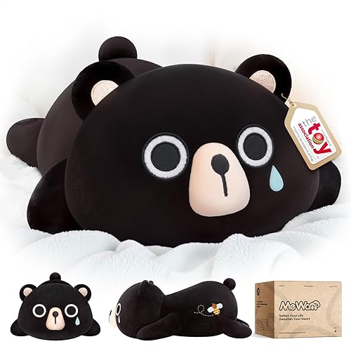 Mewaii Cute Bear Plush Pillow, Kawaii Plushies Black Bear Stuffed Toys, Squishy Plushies, Cuddle Body Pillow for Kids & Girls - Black Bear