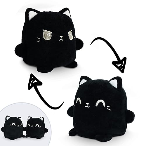 TeeTurtle - Plushmates - Magnetic Reversible Plushies that hold hands when happy - Black Cat - Huggable and Soft Sensory Fidget Toy Stuffed Animals That Show Your Mood - Gift for Kids and Adults! - Black Cat
