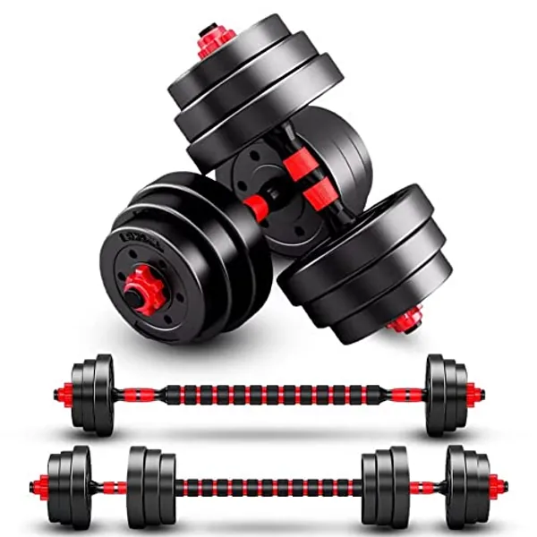 BCBIG Adjustable-Dumbbells-Sets, 20/30/40/60/80lbs Free Weights-Dumbbells Set of 2 Convertible To Barbell A Pair of Lightweight for Home Gym,Women and Men Equipment - Red 40lbs(20lbs*2)