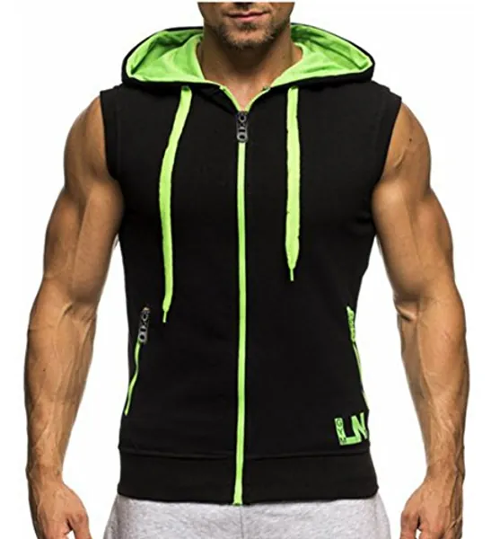 LemonGirl Men's Bodybuilding Sleeveless Hoodie Gym Tank Top - XX-Large - Blackgreen