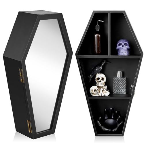 Barydat Gothic Coffin Mirror with Storage Gothic Wall Decor Gothic Mirror Bathroom Coffin Wall Cabinet Coffin Wall Decor Halloween Gothic Furniture for Home Goth Room Decor