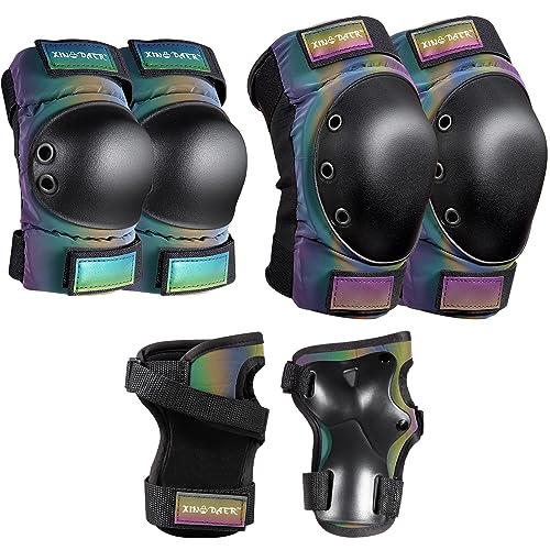Adult/Kids/Youth Knee Pad Elbow Pads, XINDAER Womens Skate Protective Gear Set 3 in 1 Knee and Elbow Pads Wrist Guards for Skateboard, Roller Skates, Skating, Scooter, Inline Skates, Cycling - Large - Gradient Color