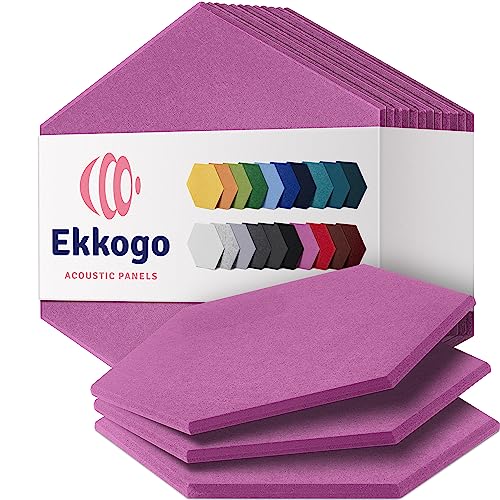 Ekkogo Acoustic Panels 12-Pack Soundproof Wall Panels 12''X10''X0.4'' Sound Panels High Density Sound Dampening Panels - [Freaky Purple Hexagon] - Medium Hexagon 12 Pack - Freaky Purple