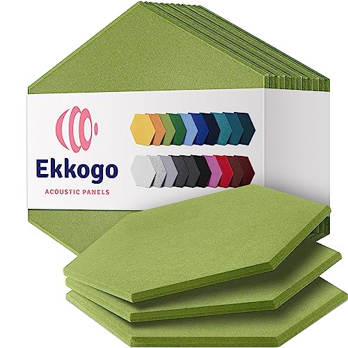 Ekkogo Acoustic Panels 12-Pack Soundproof Wall Panels 12''X10''X0.4'' Sound Panels High Density Sound Dampening Panels - [Gin Green Hexagon] - Medium Hexagon 12 Pack - Gin Green