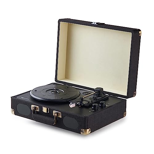 Amazon Basics Turntable Record Player with Built-in Speakers and Bluetooth, Suitcase, Black - Suitcase - Black