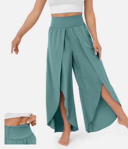 Breezeful™ High Waisted Back Waistband Pocket Palazzo Flowy Split Wide Leg Quick Dry Casual Pants