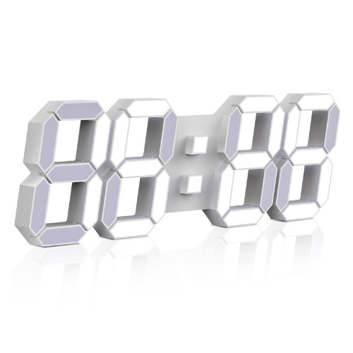 15" Large 3D LED Digital Wall Alarm Clock with Remote Control, EDUP HOME LED White Light Nightlight Decor Clocks with Multi-Levels Brightness/Time /Date/Temperature Display, For Kitchen Bedroom Office - White