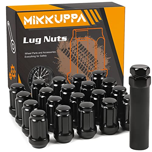 MIKKUPPA M12x1.5 Lug Nuts - Replacement for 1994-2013 Chevy Impala, 1998-2022 Honda Accord/CRV/Civic, 2003-2008 Honda Pilot Aftermarket Wheel - 20pcs Closed End Spline Lug Nuts - Black Spline Lug Nuts with Socket (Pack of 20) - M12x1.5