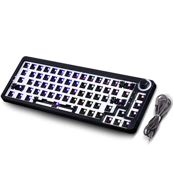 GK68 RGB Hot-Swappable Programmable Junction Box Can Be Replaced with Switch DIY Mechanical Keyboard Kit, Support AKKO, Cherry MX, Gateron, Kailh Mechanical Switch (Black) - Black